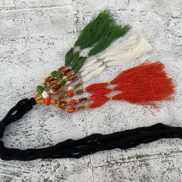 Indian Flag Color Hair Paranda Taranga Tri Color Hair Braided Prandi - Picture 4 of 10